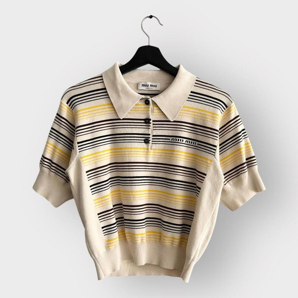 STEAL! SS23 Miu Miu Stripe Logo Polo Shirt (M)
